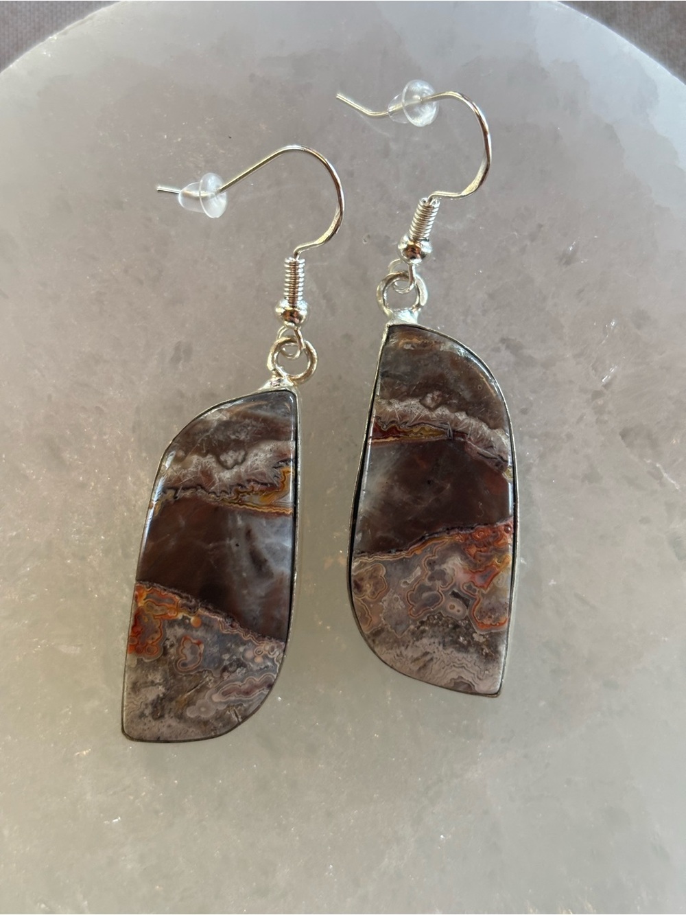 Mexican Laguna Lace Agate Crystal Earrings – 925 Silver